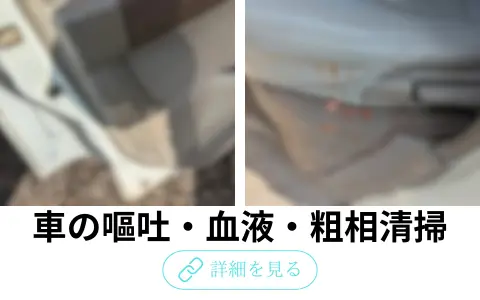 北海道旭川市の高品質特殊清掃サービスページトップに設置された車の嘔吐・血液・粗相清掃ページへのリンク画像