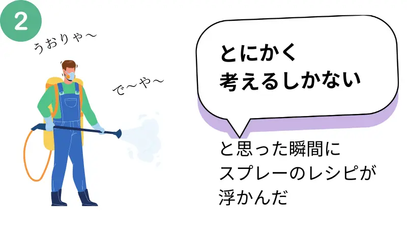 とにかく考えるしかないと思っていたところ、すぷれーのレシピが浮かんだ