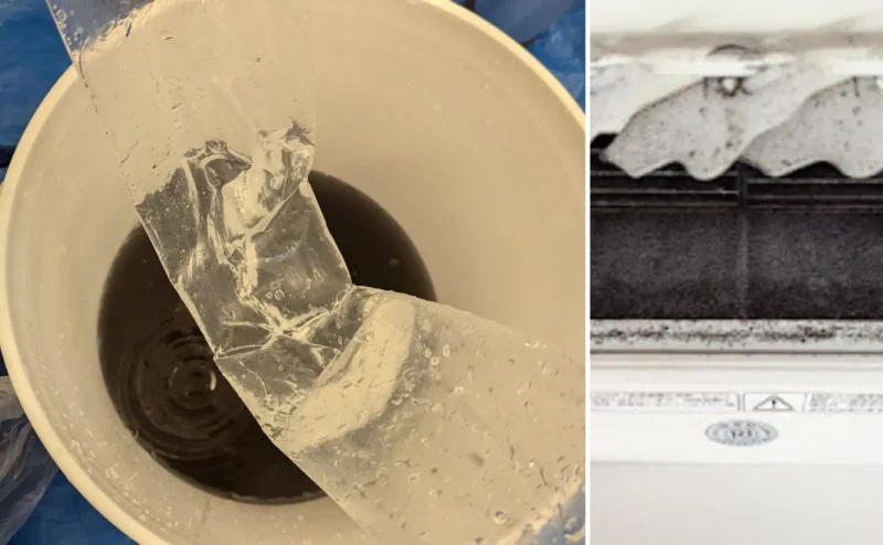 栗山町のエアコンクリーニングで真っ黒い汚水が透明になるまで洗浄