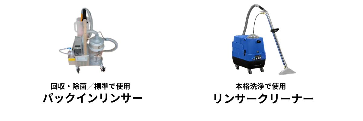 左がパックインリンサー、右がリンサークリーナーの清掃機材比較イメージ